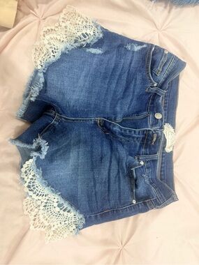 Abercrombie & Fitch Blue Denim Shorts with White Lace Trim